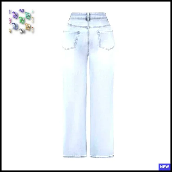 High Waisted Wide Leg Jeans Stretchy Distressed Denim Pants Y2K Retro